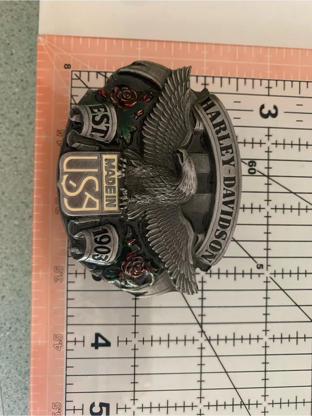 Harley-Davidson Roses and Eagles USA Belt Buckle Pewter Vintage 1980’s